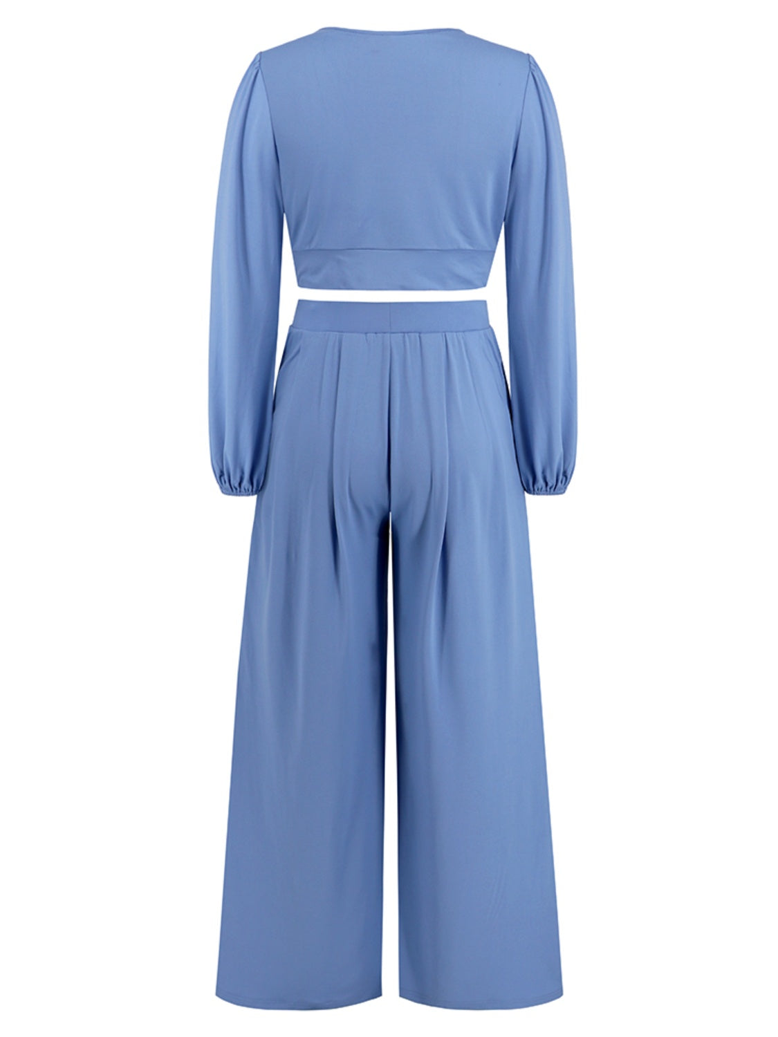 Our Best Polyester Blend Long Sleeve Surplice Top Wide Palazzo Pant Two Piece Set (Multicolor)