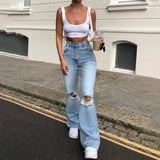 Women's Spring and Fall New Fashion Casual Ripped High-waisted Slightly Flared Pants Jeans Slim-fit Wash Jeans Long Pants Y2k - treasures-4-u-2-day