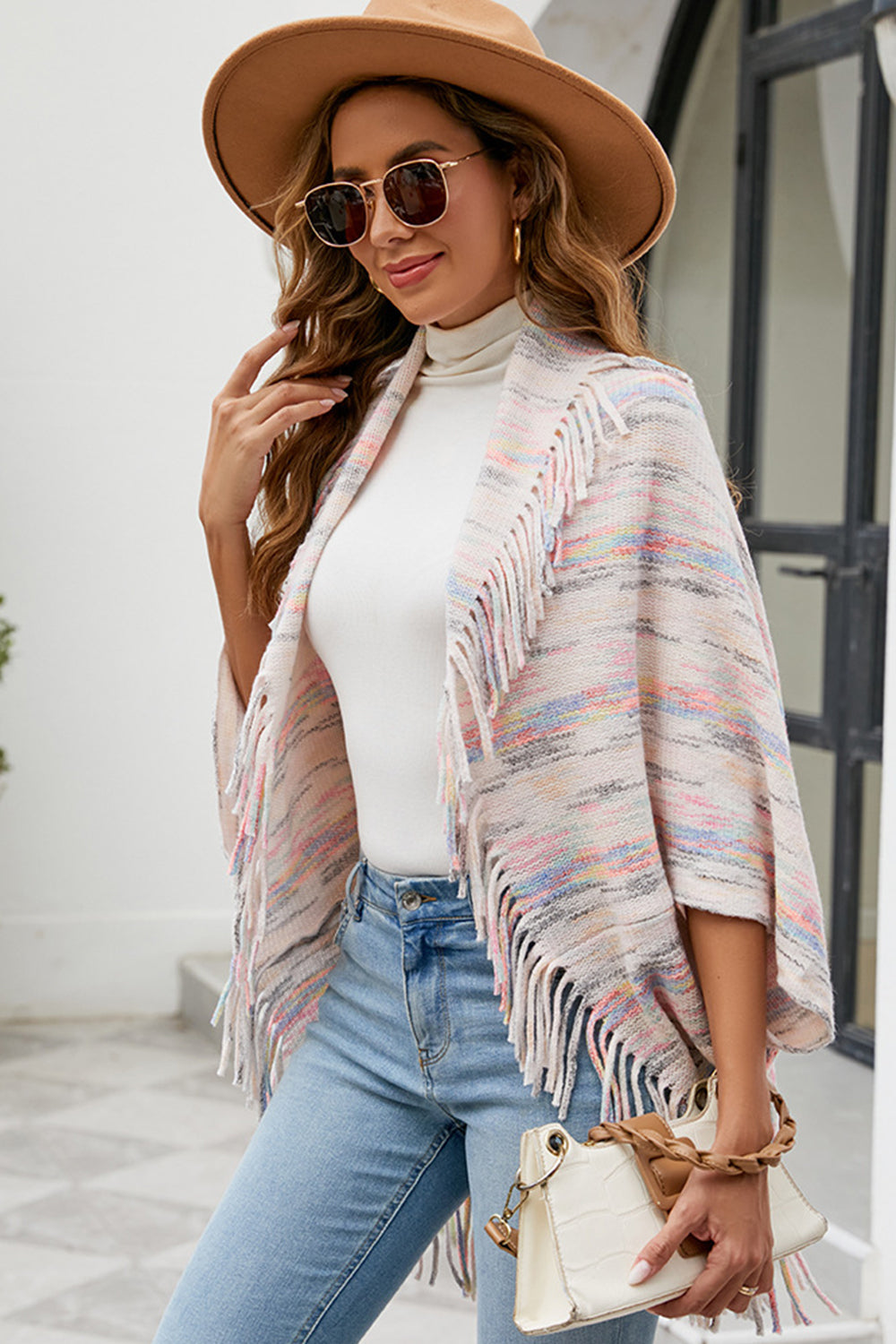 Monah Paloma 100% Polyester Pretty-n-Plush Fringe Detail Pattern Print Poncho (Multicolor)