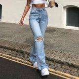 Women's Spring and Fall New Fashion Casual Ripped High-waisted Slightly Flared Pants Jeans Slim-fit Wash Jeans Long Pants Y2k - treasures-4-u-2-day