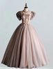 Coffee color collar elegant ball gown A-line wedding dress beaded long prom dress gown