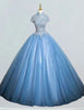 Women's Elegant Blue Tulle Lace Applique Ball Gown | Prom & Bridesmaid Dress