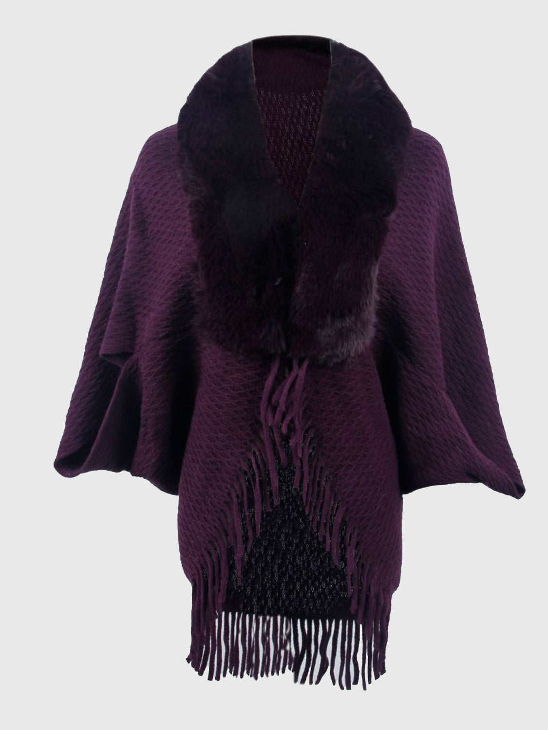 Monah Paloma 100% Polyester Pretty-n-Plush Open Front Fur Collar Fringe Poncho (Multicolor)