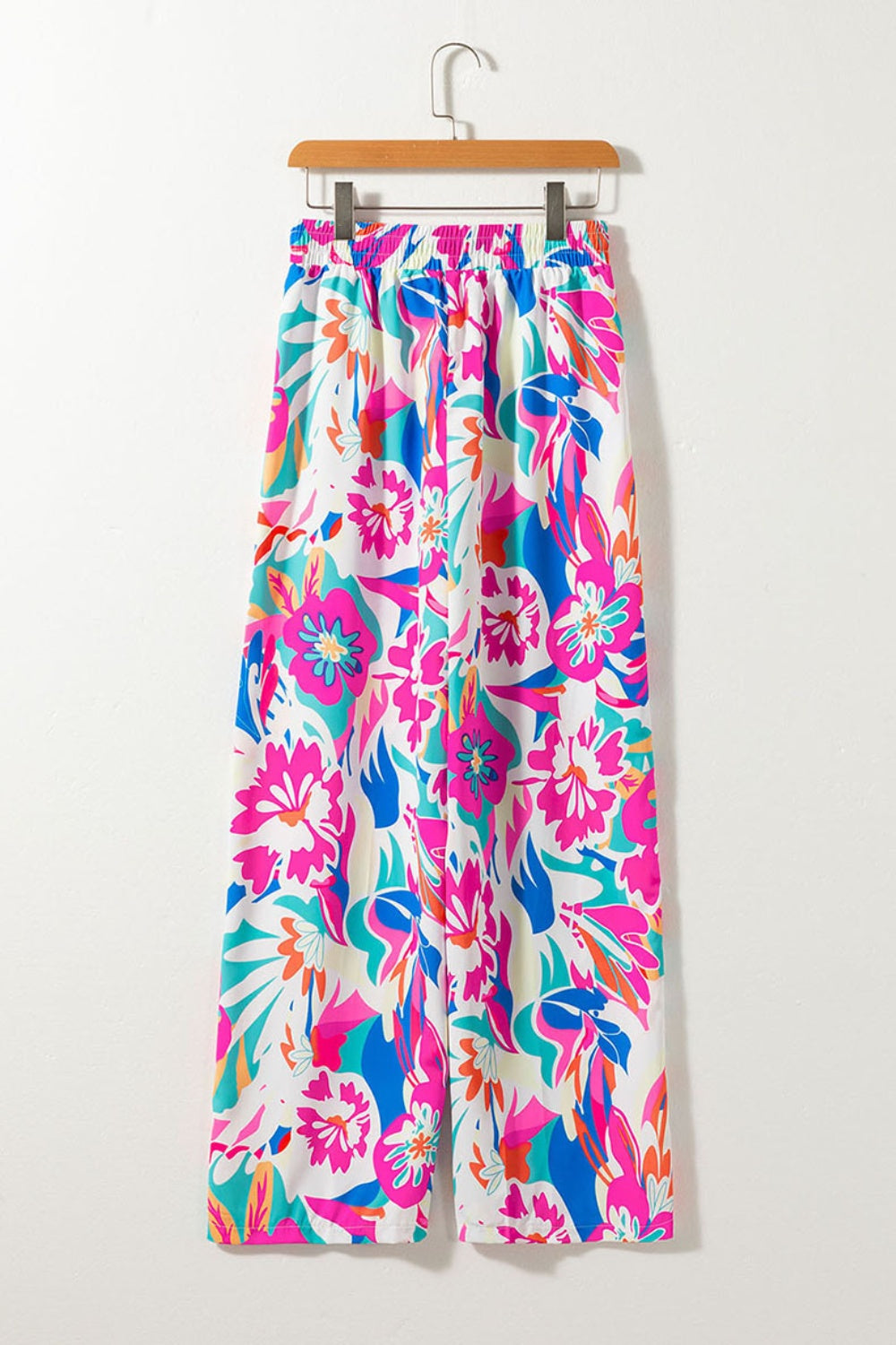 Our Best Polyester Blend Fashion Plus Floral Fantasy Print Drawstring Waist Wide Leg Pants (Hot Pink)