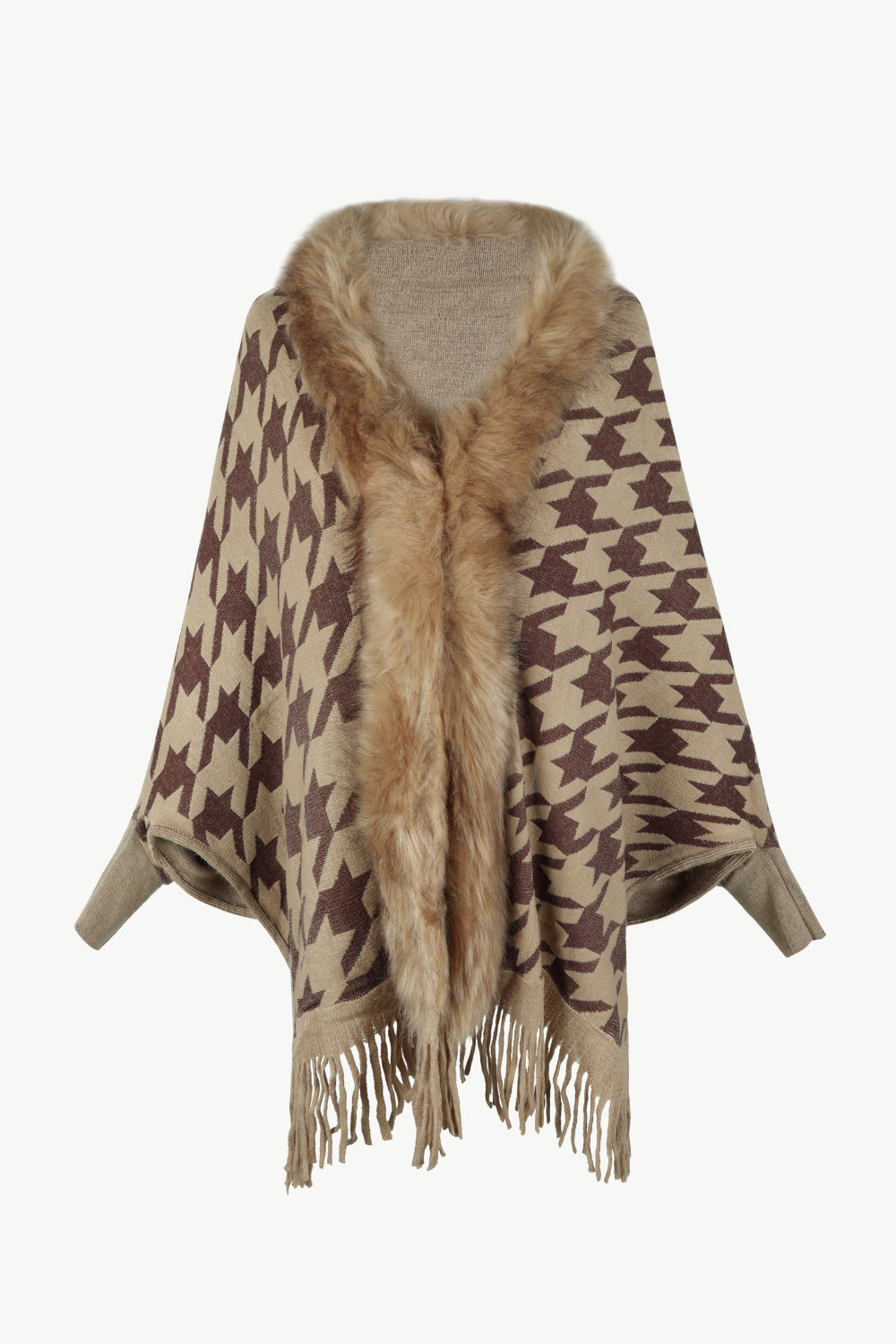 Monah Paloma 100% Polyester Pretty-n-Plush Houndstooth Fur Fringe Poncho (Multicolor)