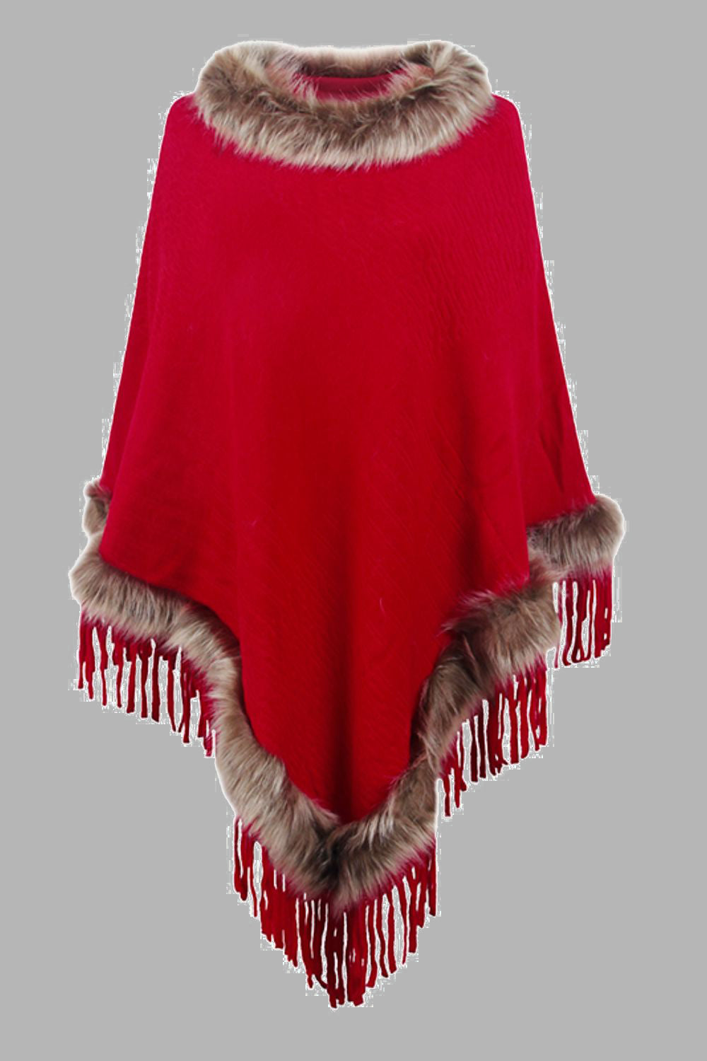 Monah Paloma 100% Polyester Pretty-n-Plush Faux Fur Trim Fringe Detail Poncho (Multicolor)