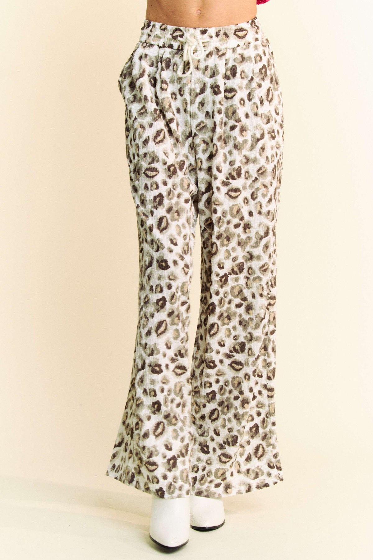 Davi & Dani Drawstring Leopard Wide Leg Pants