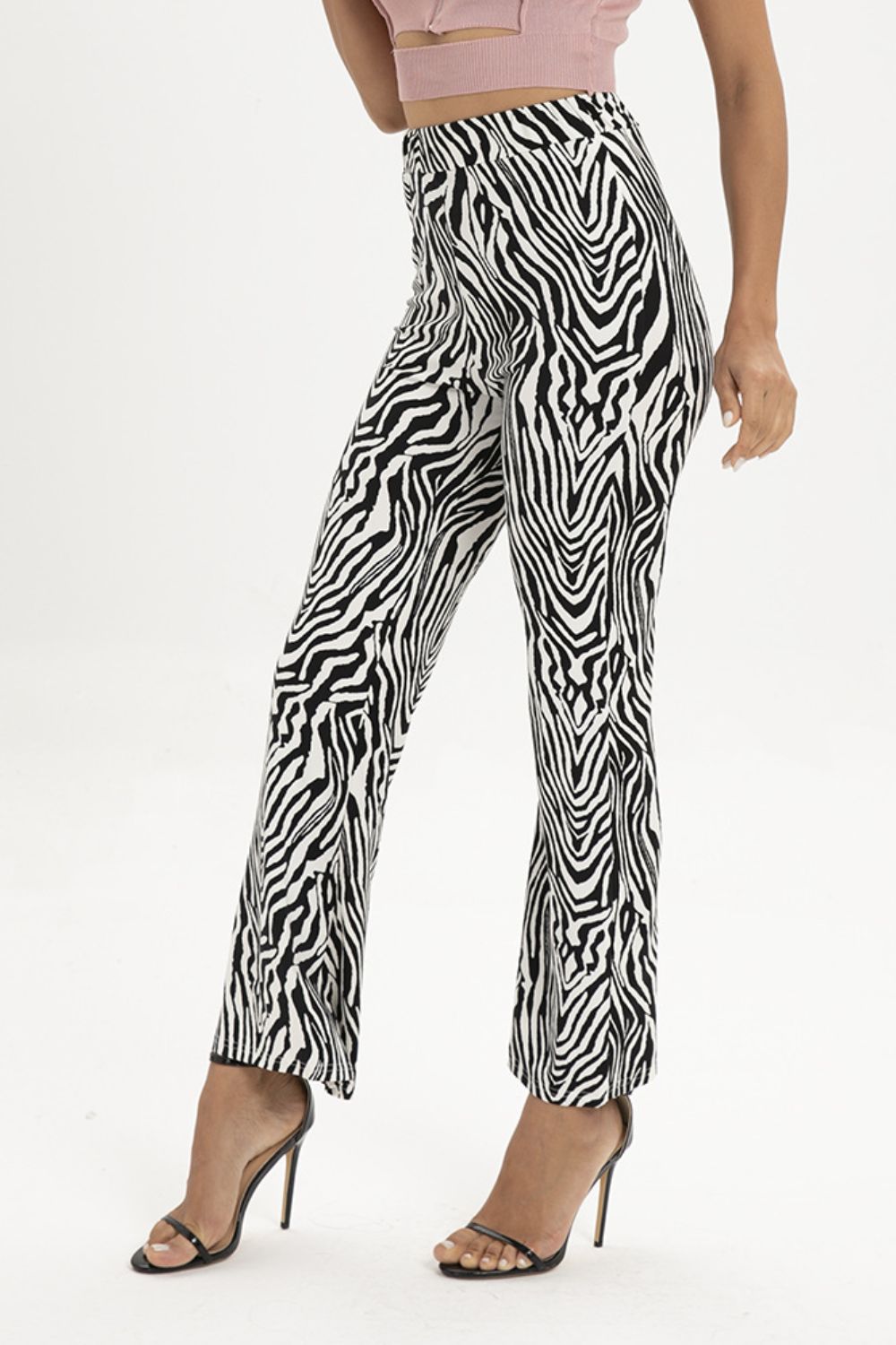 Samantha On Safari Polyester/Spandex Blend Zebra Print Stretchy Straight Leg Pants (Zebra)