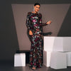 Embroidered Floral Long Sleeve Evening Gown