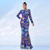 Embroidered Floral Long Sleeve Evening Gown