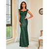 Emerald Green Suspenders Mid Waist Sequin Gown