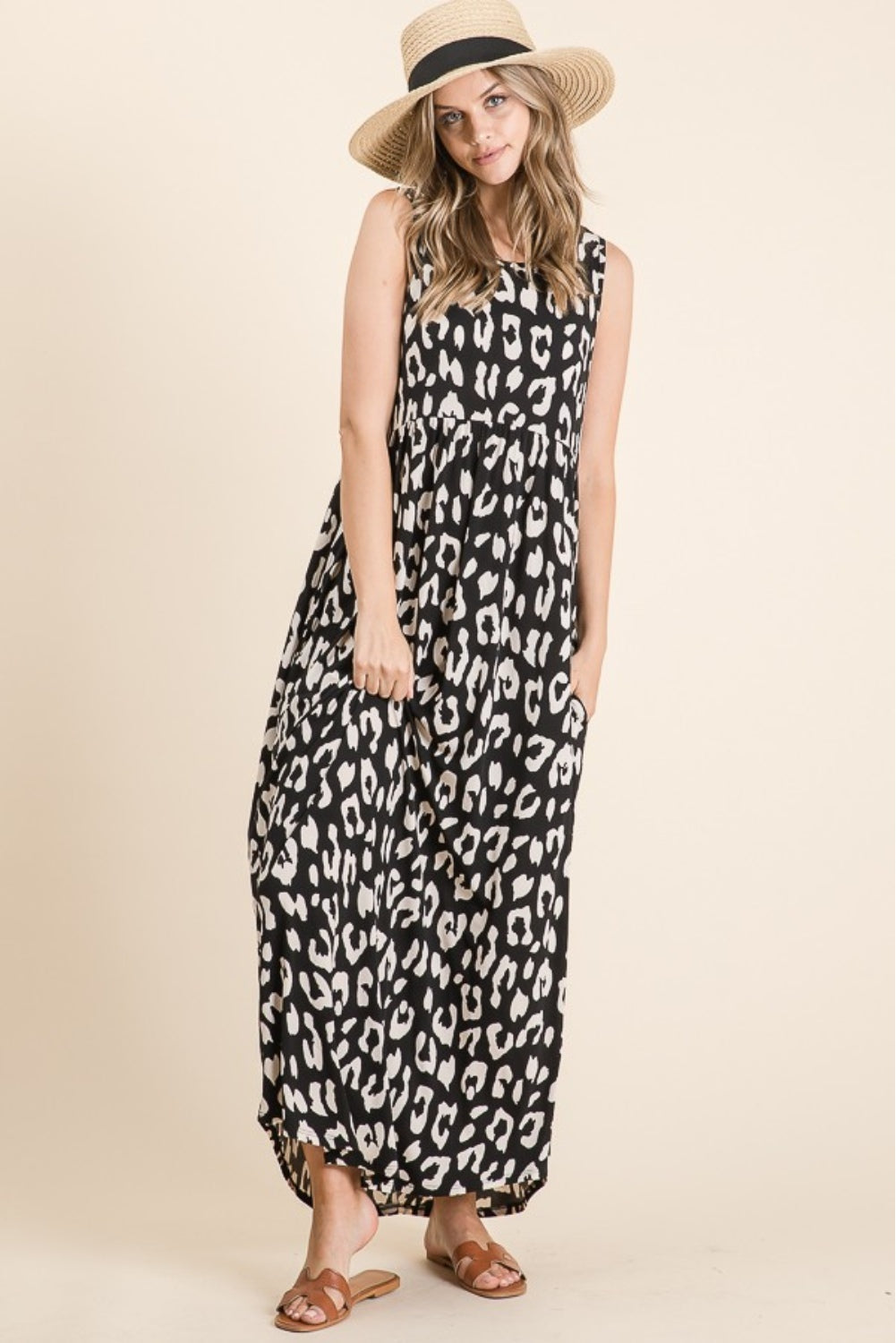 BOMBOM Leopard Maxi Dress with Pockets