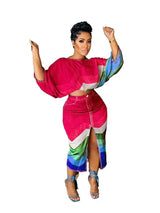 2 Piece Outfit Set Women Streetwear Summer Outfits with Skirts Fake Denim Print Elegant Chic Open Split Skirt Long Sexy Female - treasures-4-u-2-day