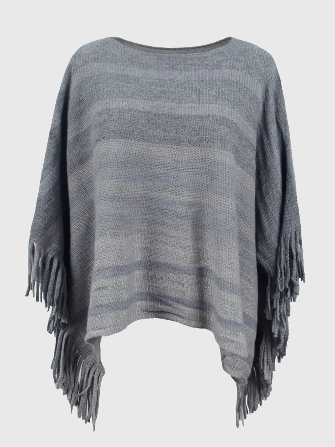 Monah Paloma 100% Polyester Pretty-n-Plush Stripe Boat Neck Fringe Detail Poncho (Multicolor)