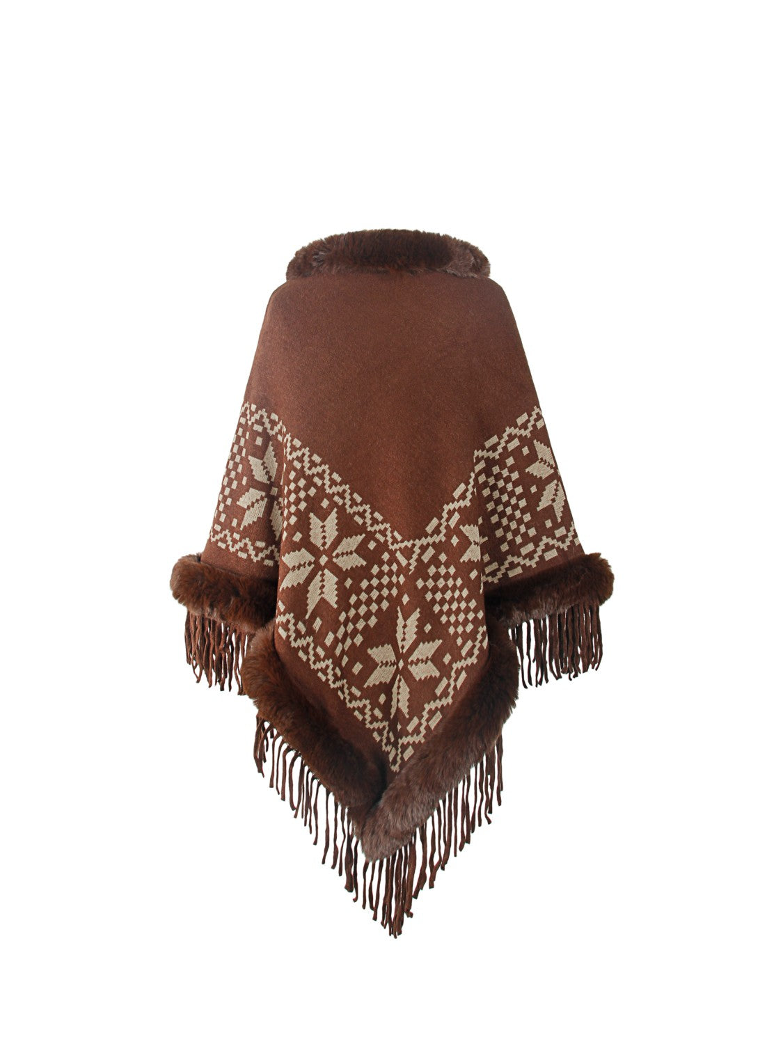 Monah Paloma Acrylic Blend Pretty-n-Plush Fringe Geometric Cape Sleeve Poncho (Multicolor)