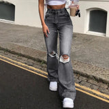 Women's Spring and Fall New Fashion Casual Ripped High-waisted Slightly Flared Pants Jeans Slim-fit Wash Jeans Long Pants Y2k - treasures-4-u-2-day