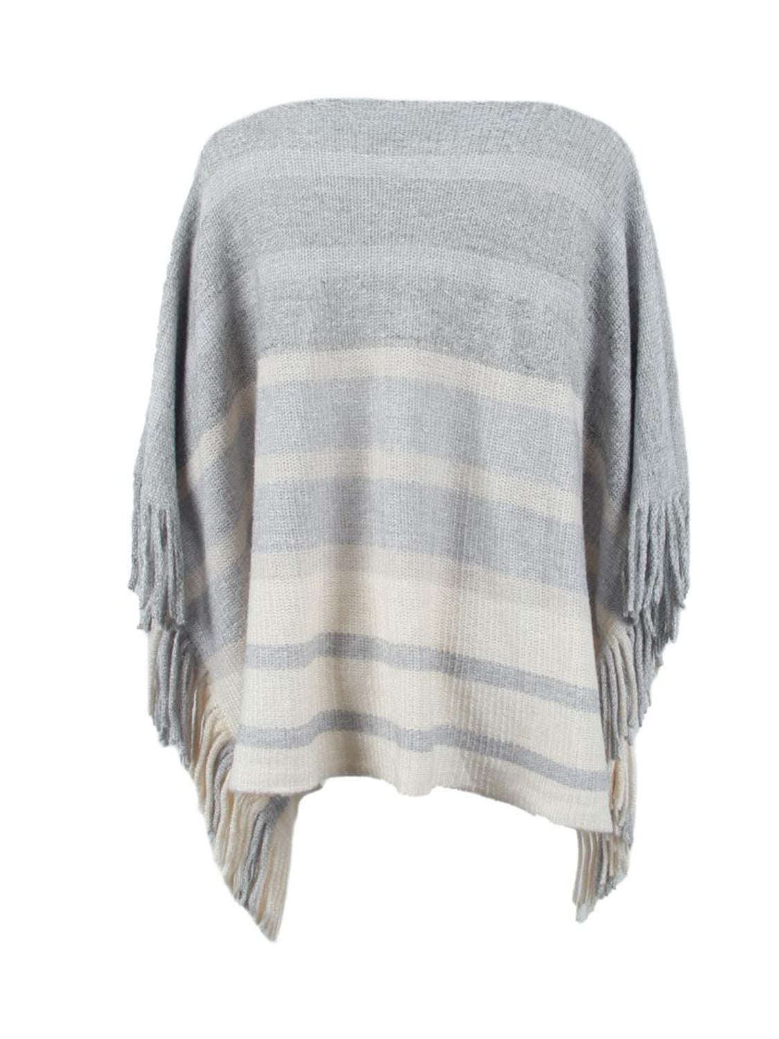 Monah Paloma 100% Polyester Pretty-n-Plush Stripe Boat Neck Fringe Detail Poncho (Multicolor)