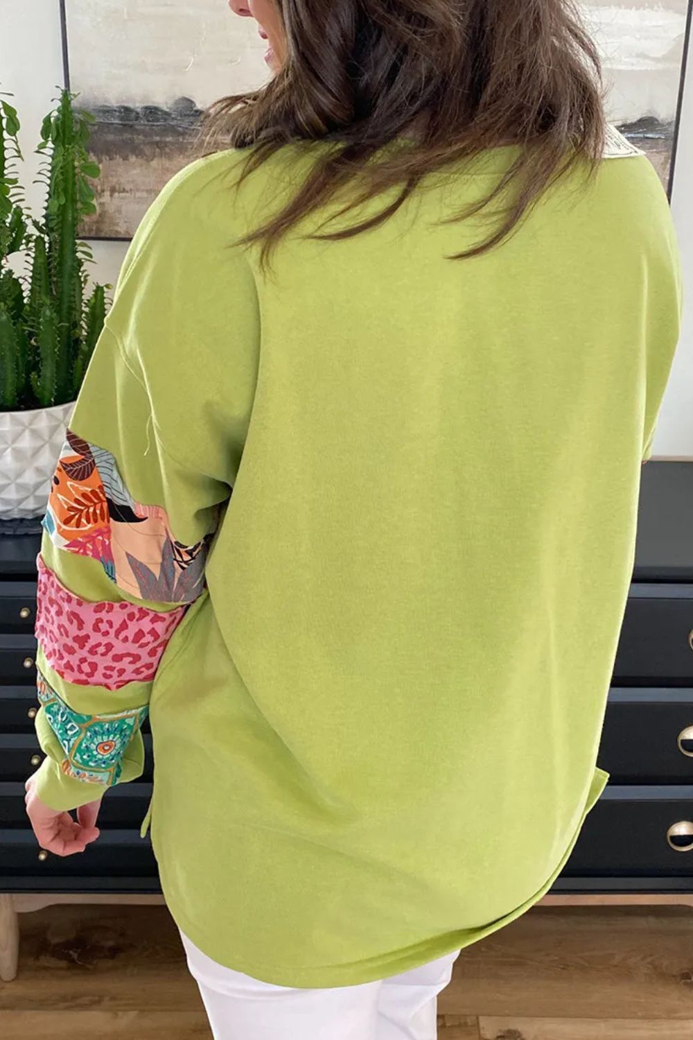 Plus Size Lovely Ladies Polyester Blend Fashion Plus Round Neck Long Sleeve Sweatshirt (Lime)