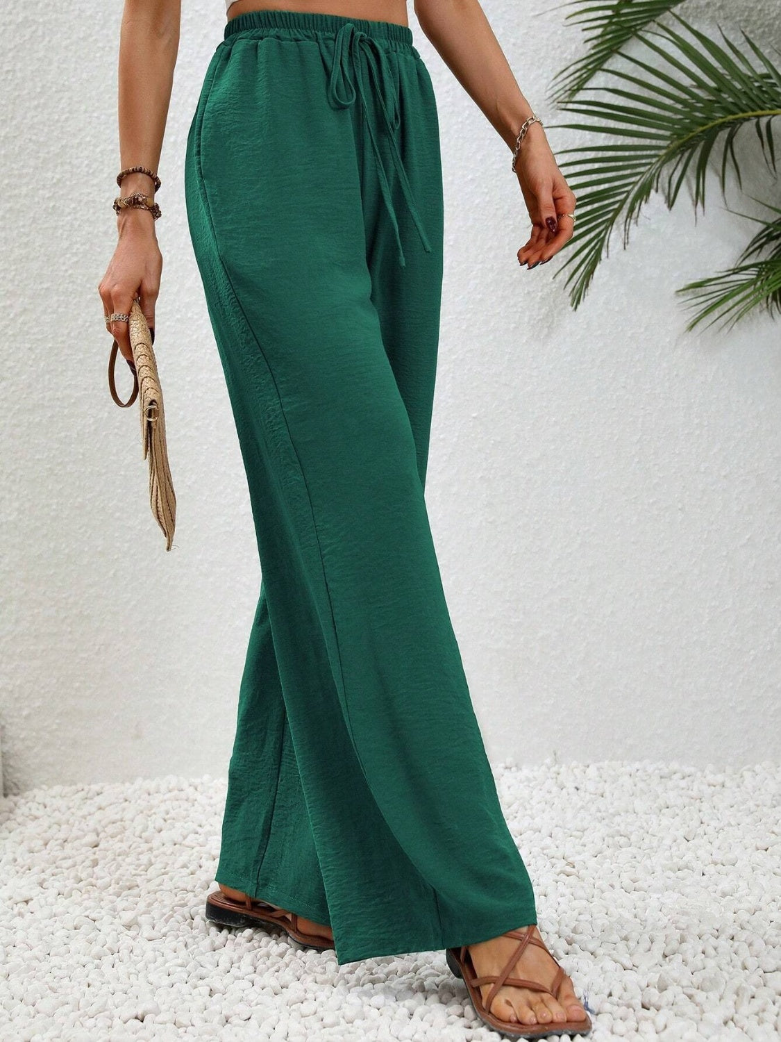 Our Best 100% Polyester Wide Leg Drawstring Waist Palazzo Pants (Multi Colors)