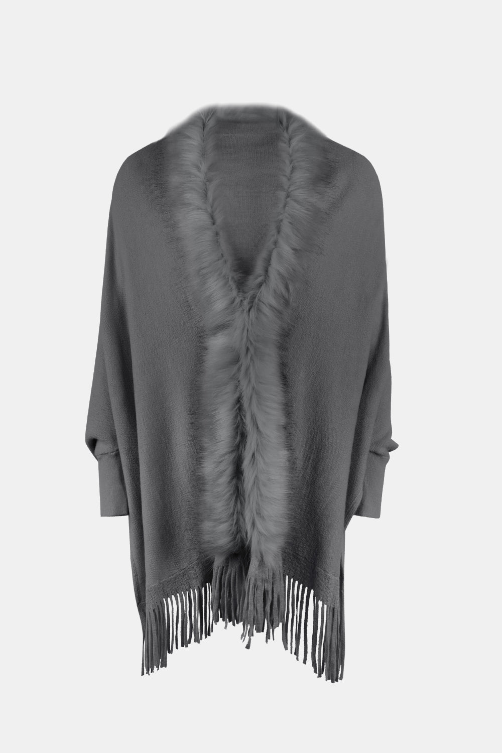 Monah Paloma 100% Polyester Pretty-n-Plush Fringe Detail Open Front Long Sleeve Poncho (Multicolor)