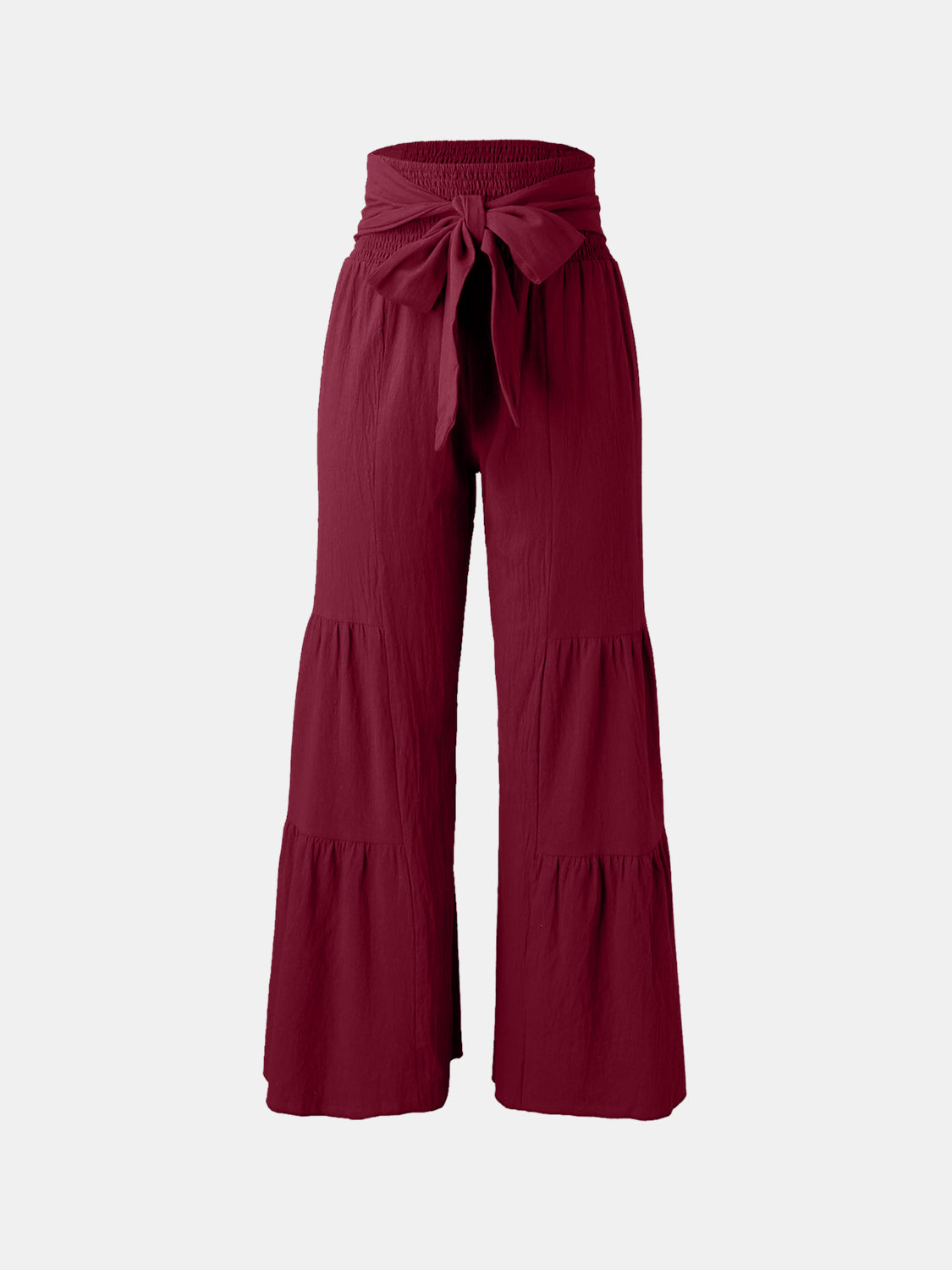 Our Best Polyester Blend Waist Tie Ruched Wide Leg Palazzo Pants (Multi-Colors)