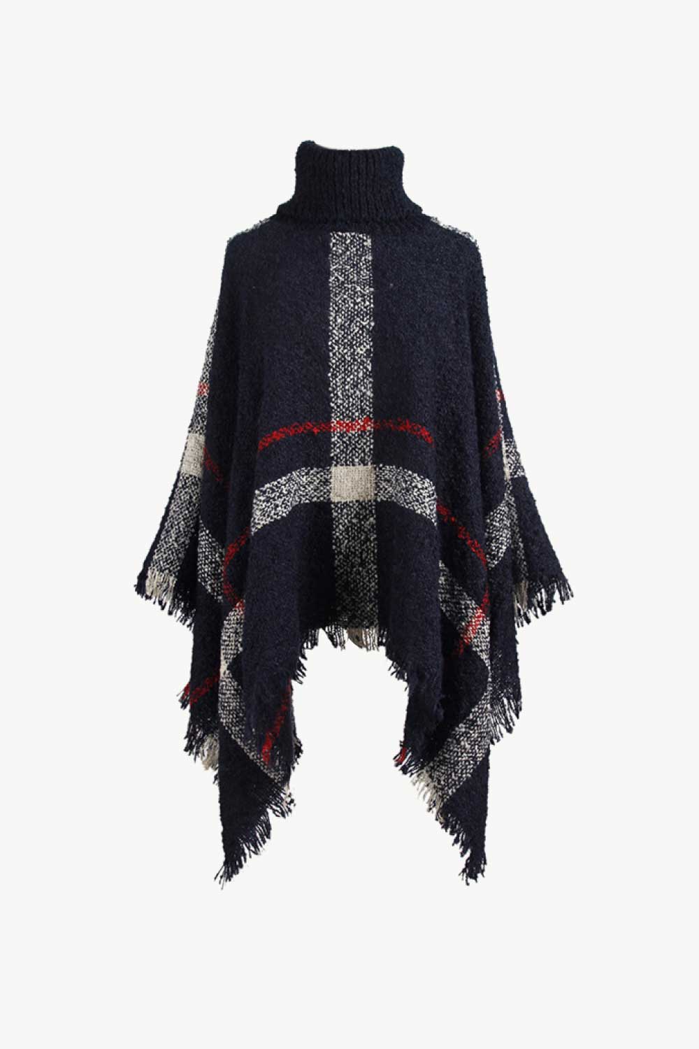 Monah Paloma Acrylic Blend Pretty-n-Plush Plaid Turtleneck Raw Hem Poncho (Multicolor)