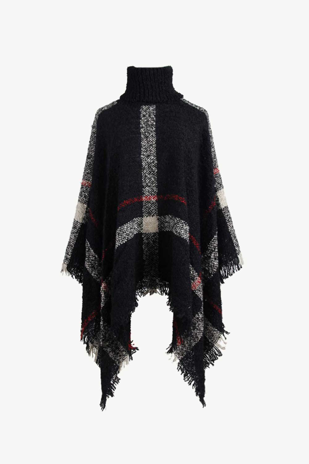 Monah Paloma Acrylic Blend Pretty-n-Plush Plaid Turtleneck Raw Hem Poncho (Multicolor)