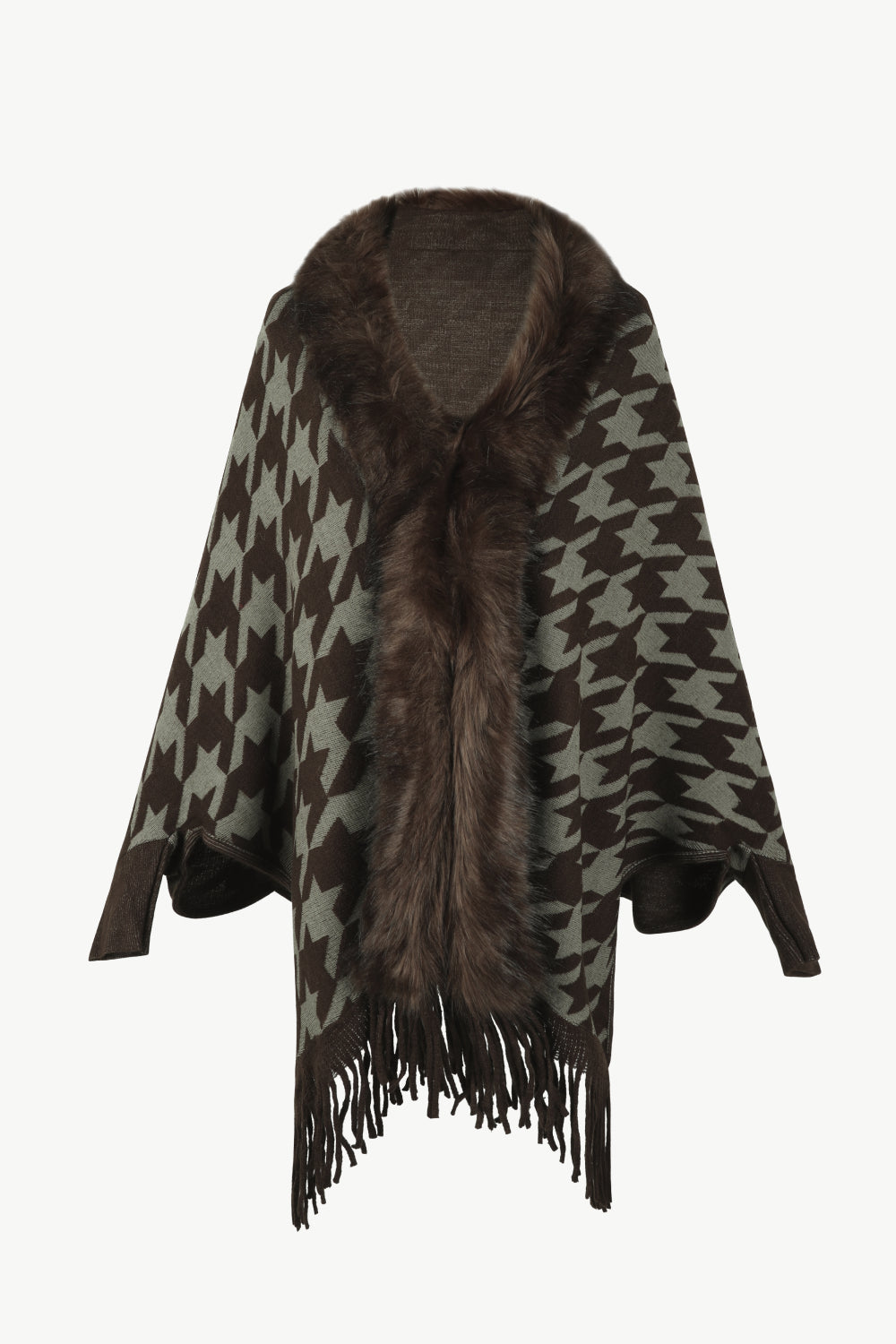 Monah Paloma 100% Polyester Pretty-n-Plush Houndstooth Fur Fringe Poncho (Multicolor)