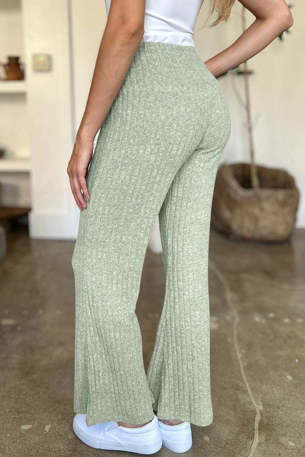 FAM-FAM Ribbed High Waist Flare Pants