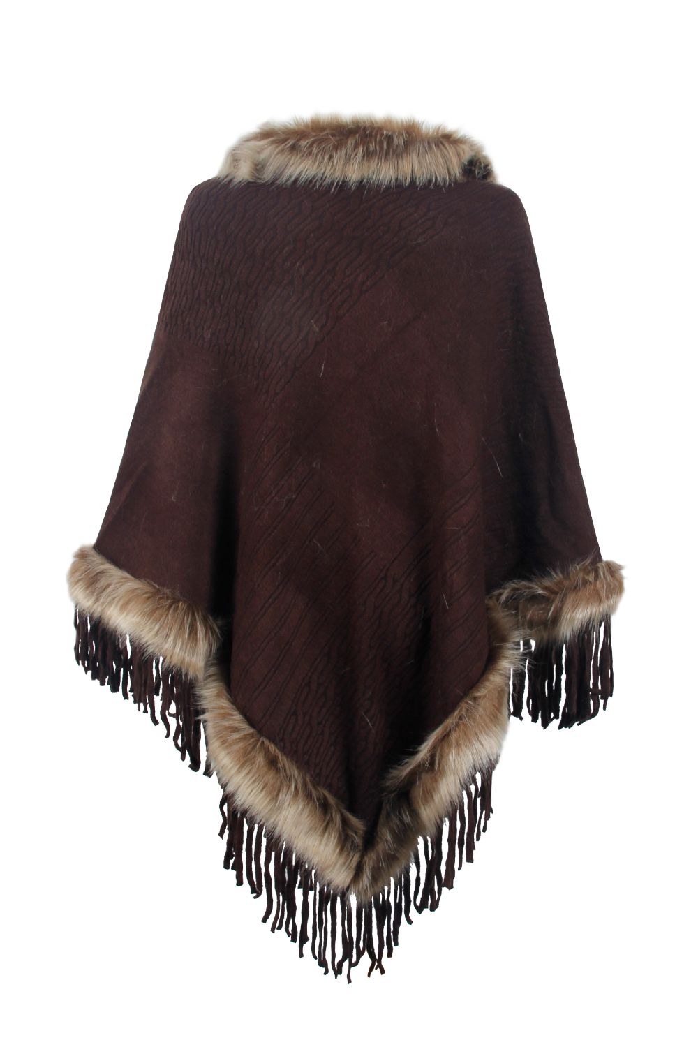 Monah Paloma 100% Polyester Pretty-n-Plush Faux Fur Trim Fringe Detail Poncho (Multicolor)