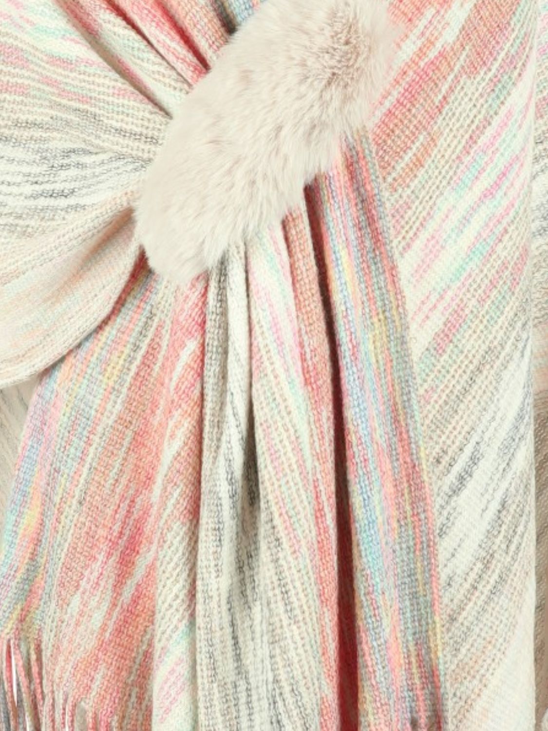 Monah Paloma 100% Polyester Pretty-n-Plush Heathered Fringe Hem Poncho (Multicolor)