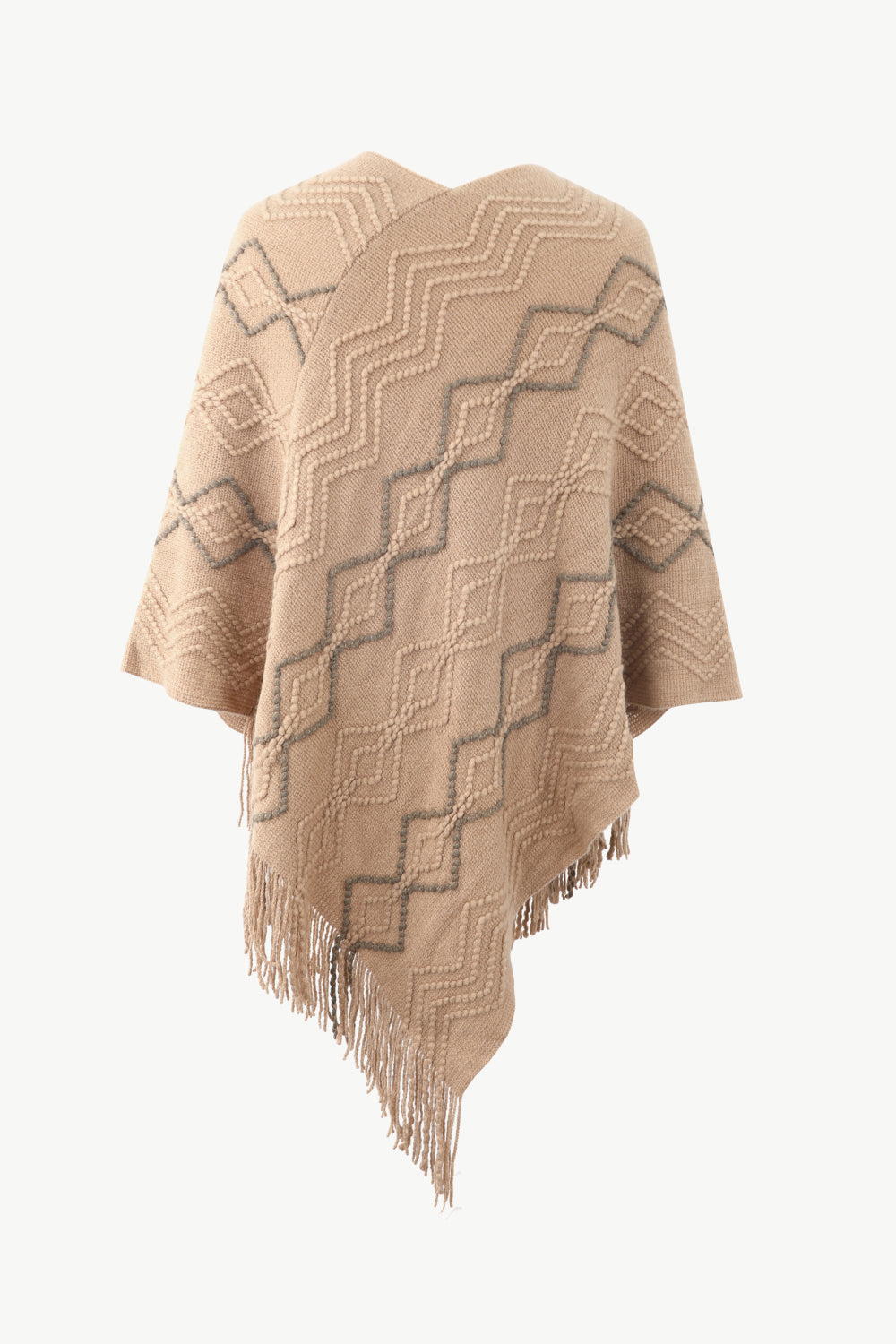 Monah Paloma Acrylic Blend Pretty-n-Plush Pearl Trim V-Neck Fringe Hem Poncho (Multicolor)