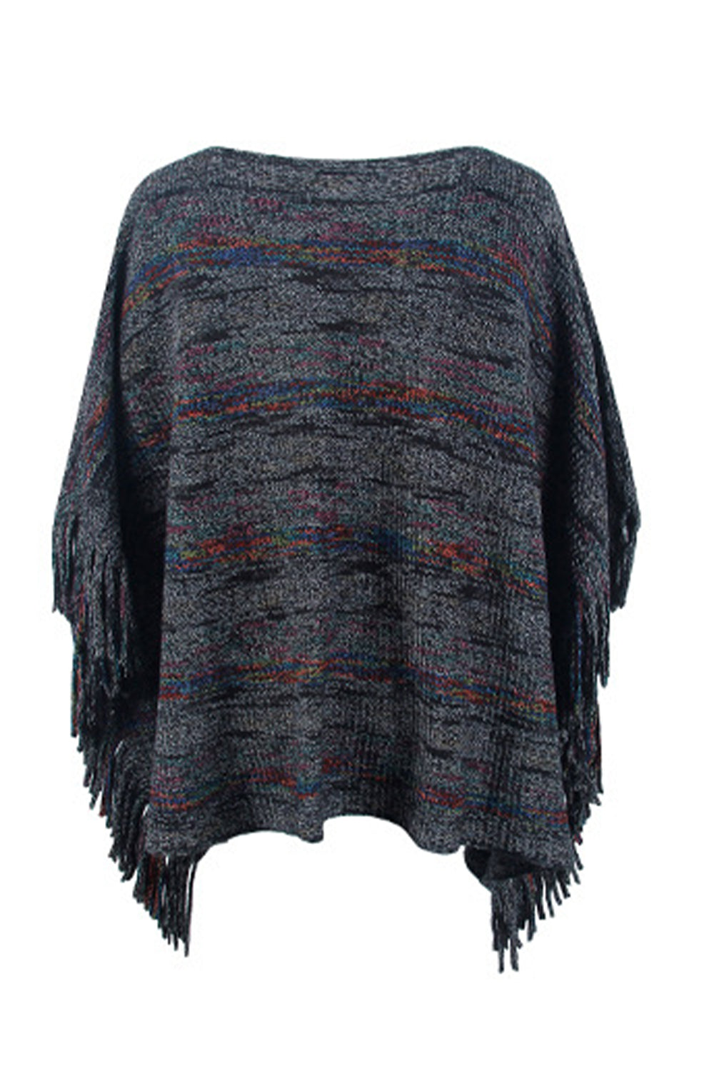 Monah Paloma 100% Polyester Pretty-n-Plush Round Neck Fringe Detail Cloak Sleeve Poncho (Multicolor)