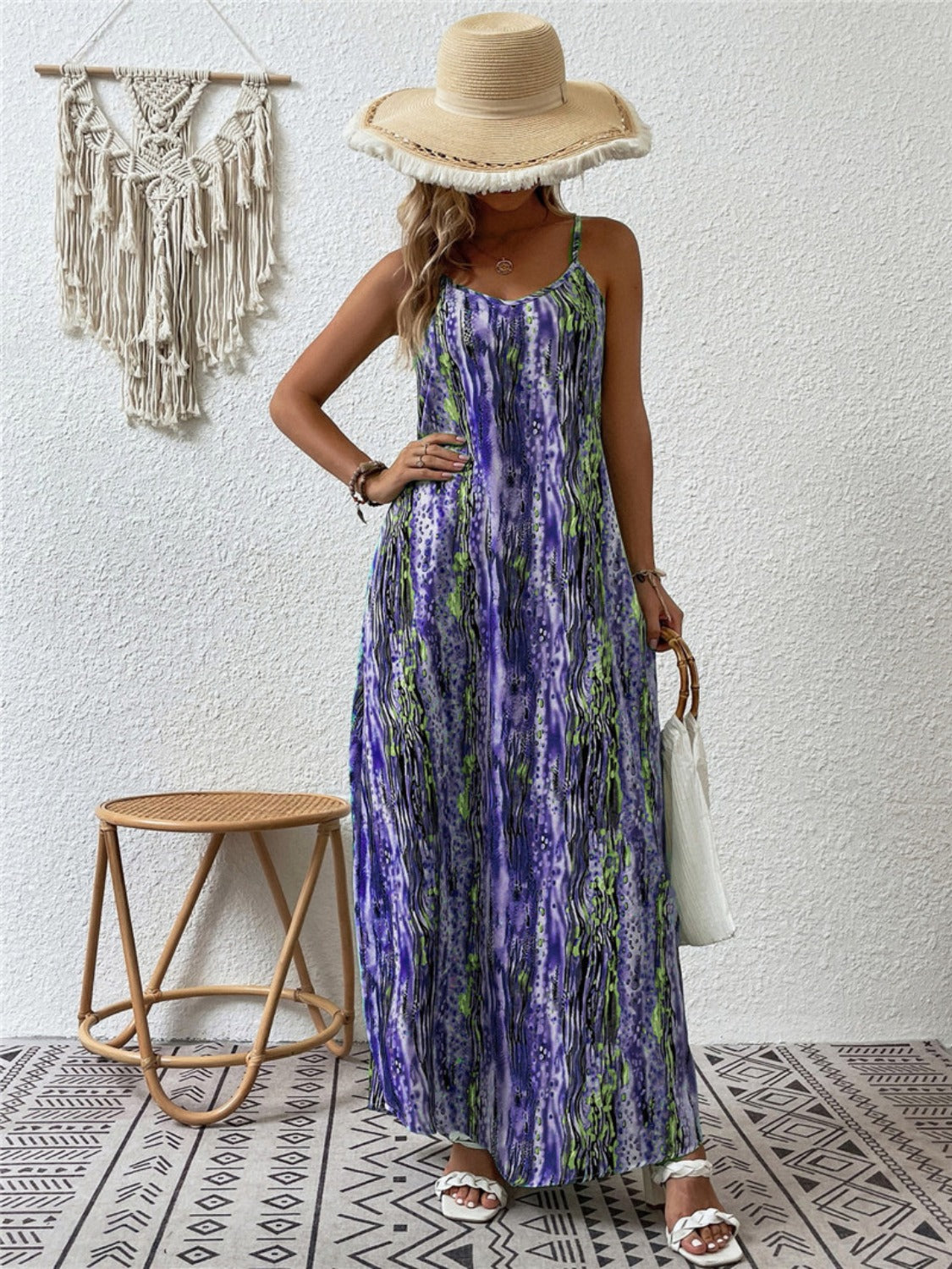 Full Size Printed Scoop Neck Maxi Cami Dress