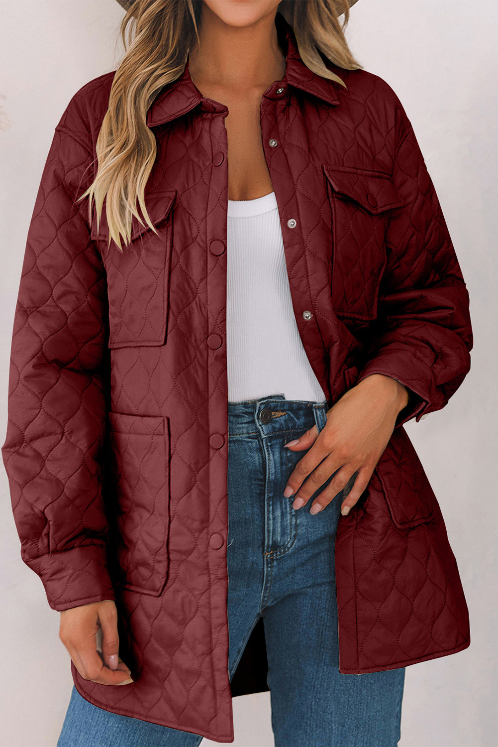 Our Best 100% Nylon Snap Down Collared Cushy Comfort Quilted Detail Winter Coat (Multicolor)