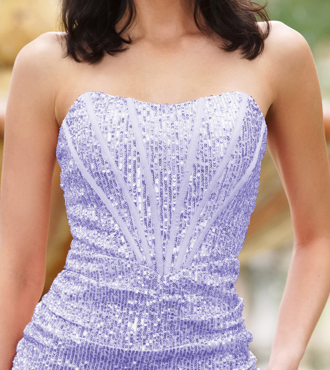 The Gia Corset Bodice Sequin Cocktail Mini Dress (Lilac)