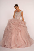 Beads and Sequin Embellished Bodice Boat Neck Ball Gown