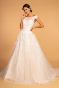 Boat-Neck Embroidered Mesh A-Line Wedding Gown - treasures-4-u-2-day