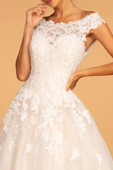Boat-Neck Embroidered Mesh A-Line Wedding Gown - treasures-4-u-2-day