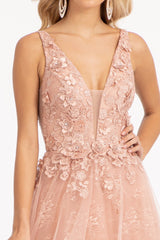 3-D Flower Embroidered Mesh A-line Dress w/ Rhinestone and Jewel Embellished - treasures-4-u-2-day