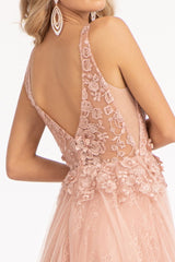 3-D Flower Embroidered Mesh A-line Dress w/ Rhinestone and Jewel Embellished - treasures-4-u-2-day