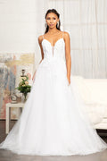 Embroidery & 3D Floral Applique Embellished V-Neck Mesh Wedding Dress - treasures-4-u-2-day