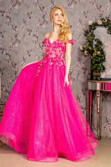 3-D Flower Emboridery Sheer Bodice Mesh A-line Long Dress - treasures-4-u-2-day