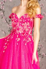 3-D Flower Emboridery Sheer Bodice Mesh A-line Long Dress - treasures-4-u-2-day