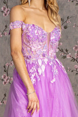 3-D Flower Emboridery Sheer Bodice Mesh A-line Long Dress - treasures-4-u-2-day