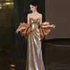 Gold Sequined Banquet Temperament Evening Dress