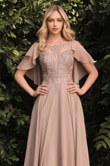 A-Line Chiffon Gown With Caplet - treasures-4-u-2-day