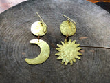 Handmade Sun and Moon Dangle Earrings: Mixed Metal Celestial Jewelry - treasures-4-u-2-day