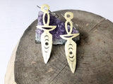 Dagger earrings, hammered metal jewelry, moon phase dagger earrings - treasures-4-u-2-day