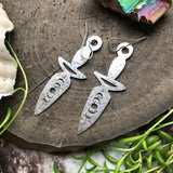 Dagger earrings, hammered metal jewelry, moon phase dagger earrings - treasures-4-u-2-day
